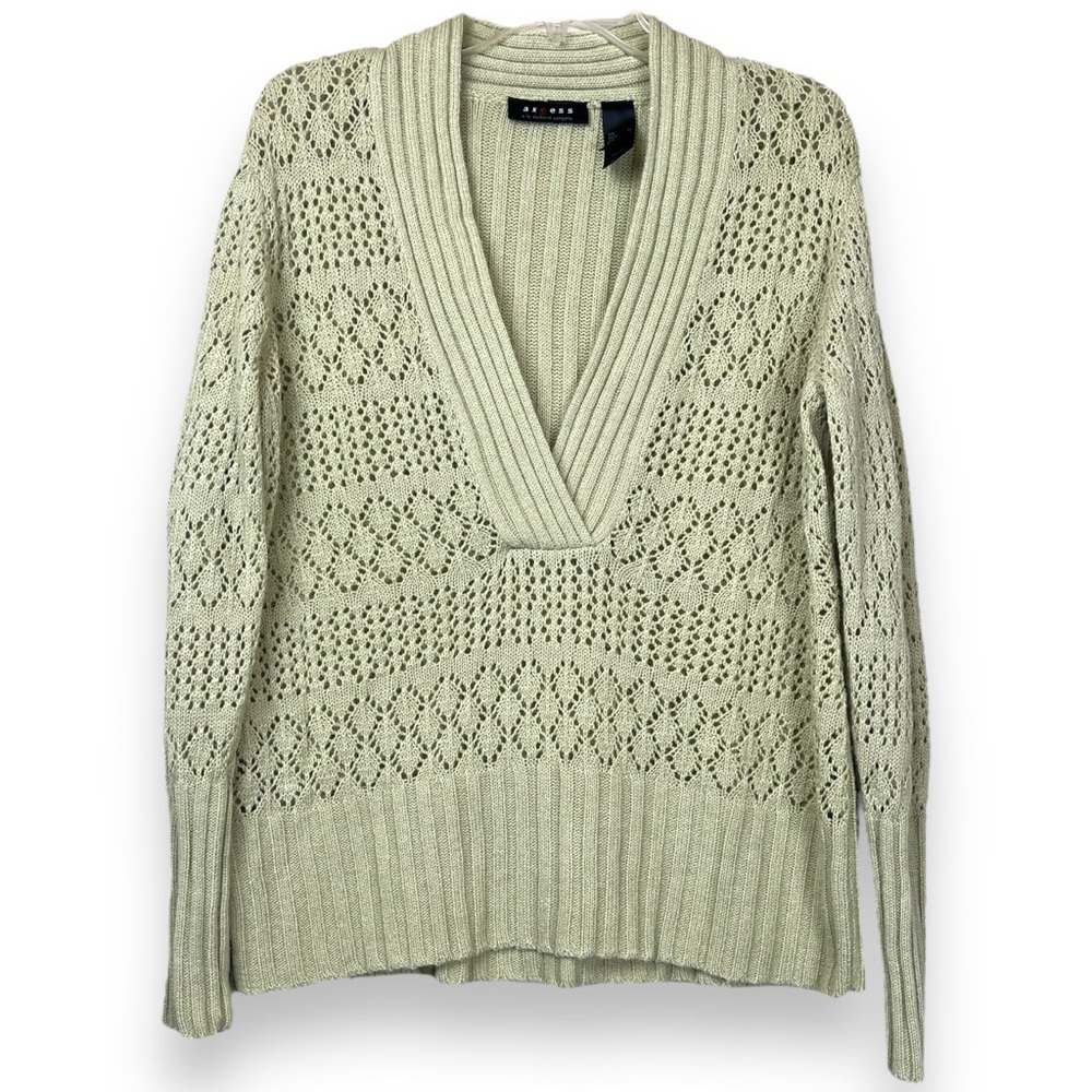 Liz Claiborne Axcess Lime Green Vintage Wool V-Neck Long Sleeve Knit Sweater XL - Picture 1 of 3